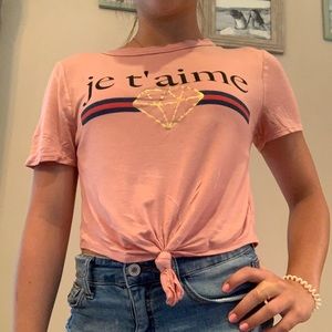 Medium Girls Pink Cropped Graphic Tee